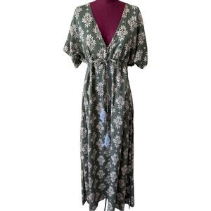 Sohalia Maxi Dress One Size Green Floral Sun Cover up Viscose